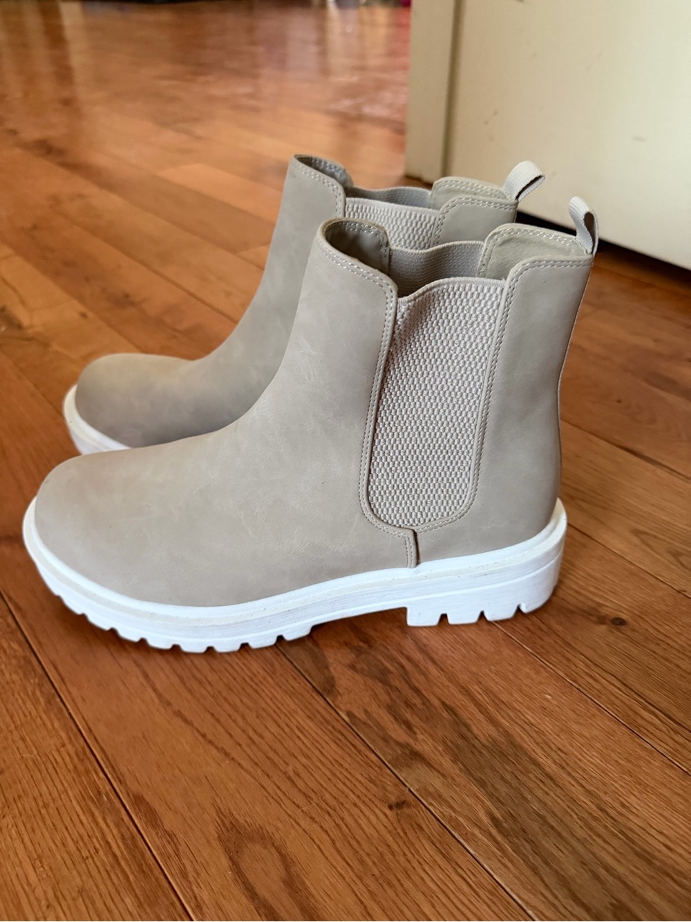 Soda Beige Chelsea Ankle Booties with White Platform Sole